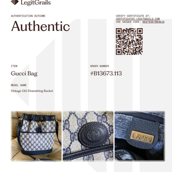 COA Vintage Gucci Drawstring Bucket Bag GG Sherry Ophidia Monogram Navy - Picture 2 of 16